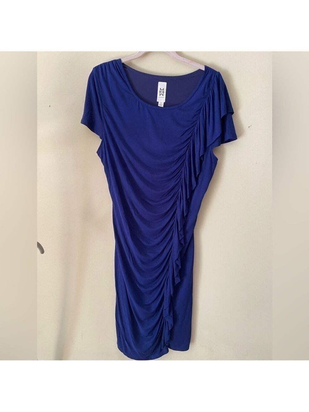 Marc Bouwer Blue Ruched Dress with Ruffle Detail M